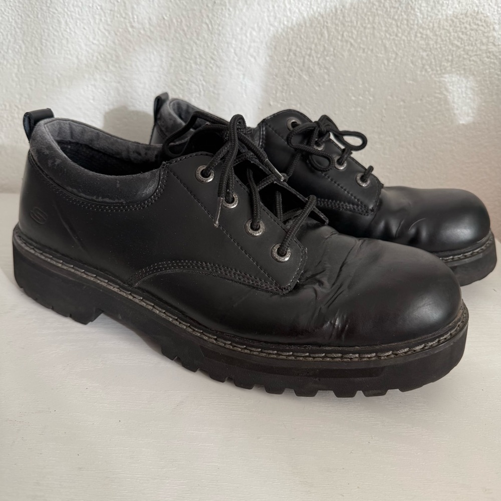 Vintage Skechers Chunky Lug Sole Shoes Men's 13 Black Leather Y2K 90s Grunge